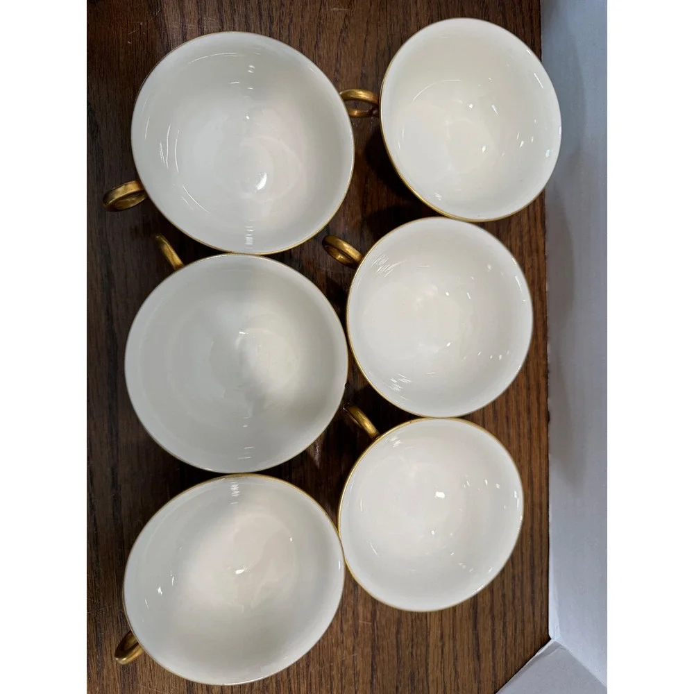 Theodore Haviland New York Gotham Teacups Set of 6 Gold Trim‎ Vintage Porcelain